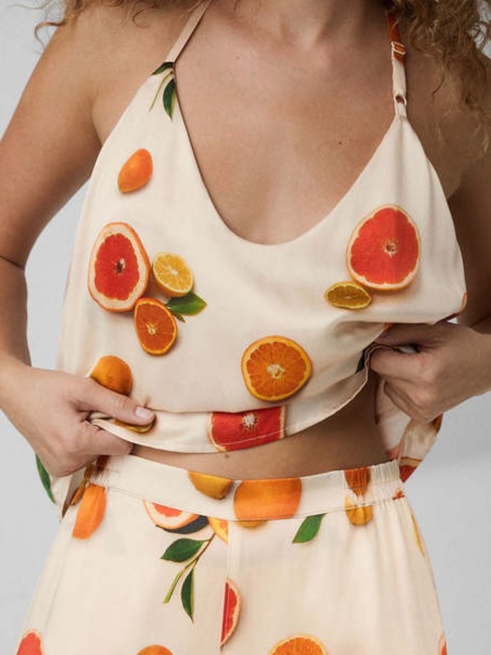 LUNYA Washable Silk Tank Top Pajama Main Squeeze Orange Print Medium M Womens